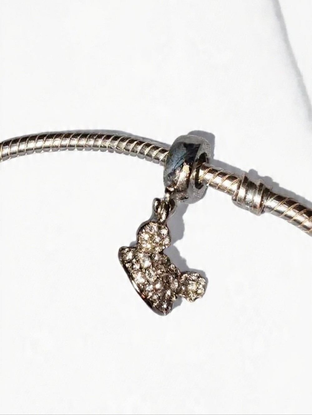 Silver Heart Lock Mickey Mouse Pendant Charm with Clear Crystals